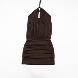 Women Sexy Halter Neck Lace-Up Cut-Out Ruffled Bodycon Dress