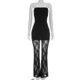 Women Summer Lace Patchwork Fake Two-Piece Strapless Jumpsuit