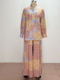 Plus Size Women Spring Casual Top and Wide-Leg Pants Two-Piece Set