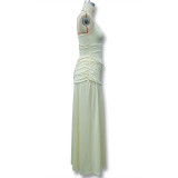 Women Spring Ruched Sling Backless Maxi Dress