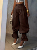 Women Ruched Ruffled Cuffed Harem Pants