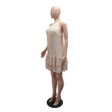 Women Sexy Round Neck Sleeveless Casual Party Sequin Dress