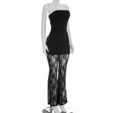 Women Summer Lace Patchwork Fake Two-Piece Strapless Jumpsuit