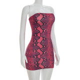 Women Snake Print Sexy Strapless Dress