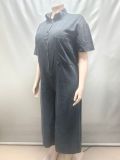 Women Washed Short Sleeve Denim Jumpsuit