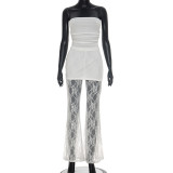 Women Summer Lace Patchwork Fake Two-Piece Strapless Jumpsuit