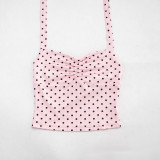 Women Polka Dot Printed Halter Neck Lace-Up Strapless Top and Bell Bottom Pants Two-Piece Set