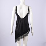 Women Black Asymmetrical Sexy Basics Lace Camisole