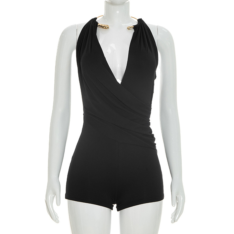 Halter Neck Sling Draped Backless Romper for Summer
