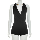 Women Summer Halter Neck Sling Draped Backless Romper