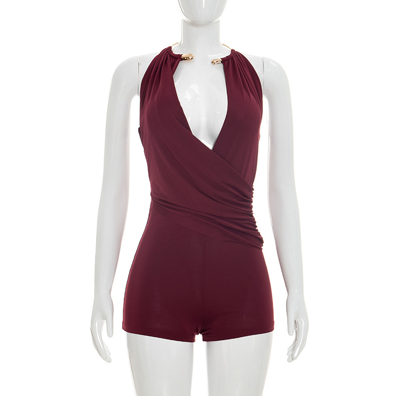 Halter Neck Sling Draped Backless Romper for Summer