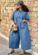 Women Washed Short Sleeve Denim Jumpsuit
