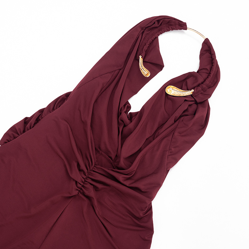 Halter Neck Sling Draped Backless Romper for Summer