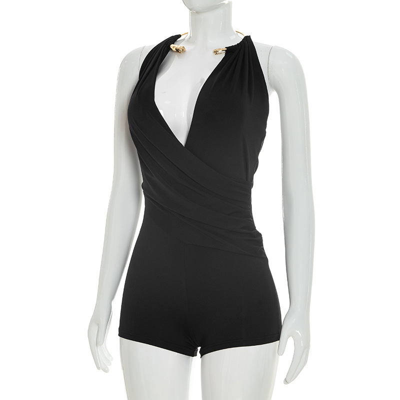 Halter Neck Sling Draped Backless Romper for Summer