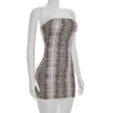 Women Snake Print Sexy Strapless Dress