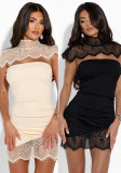 Women Lace Patchwork Split Dress Set