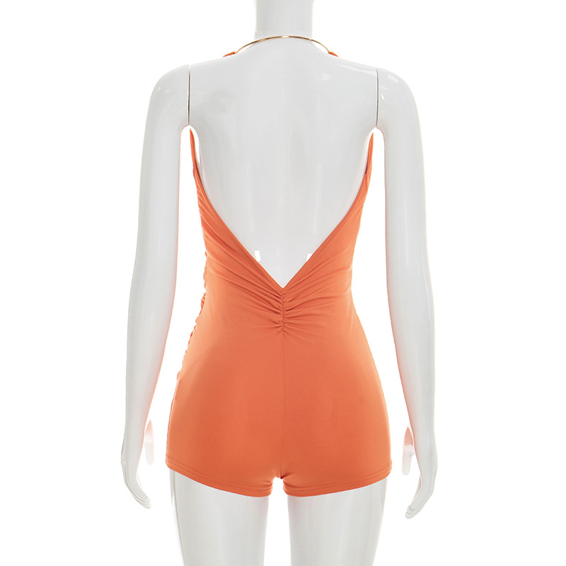 Halter Neck Sling Draped Backless Romper for Summer