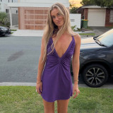 Women Sexy V-Neck Halter Neck Smocked Dress