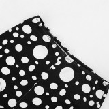 Women Spring & Summer Sleeveless Halter Neck Backless Polka Dot Printed Top and Shorts Two-Piece Set