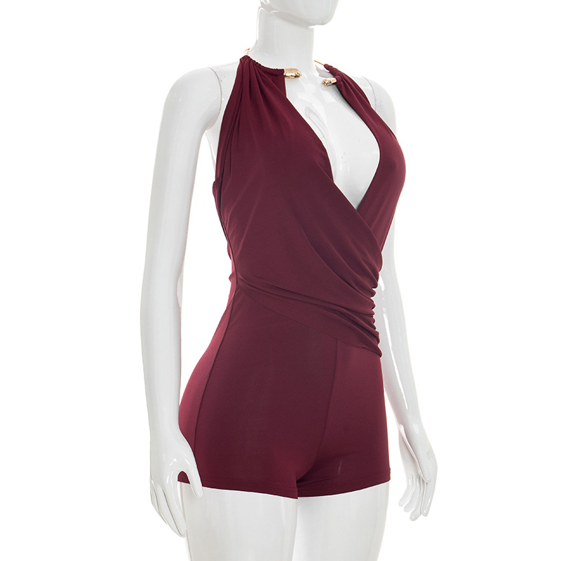 Halter Neck Sling Draped Backless Romper for Summer