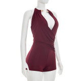 Women Summer Halter Neck Sling Draped Backless Romper
