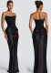Women Spring Solid Color Sexy Strapless Tie-Waist Flowy Bodycon Dress