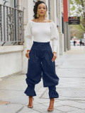 Women Ruched Ruffled Cuffed Harem Pants