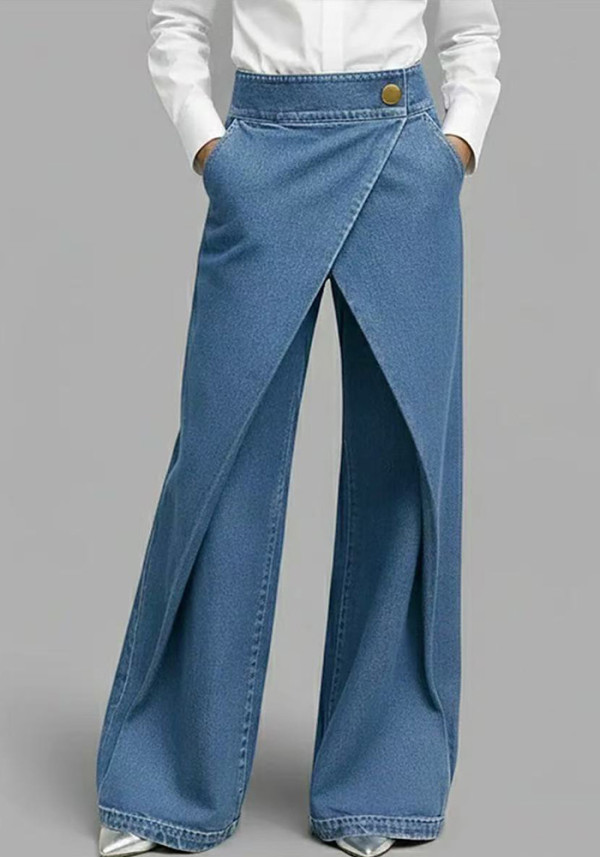 Women Casual Buttoned Faux Denim Pants