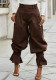 Women Ruched Ruffled Cuffed Harem Pants