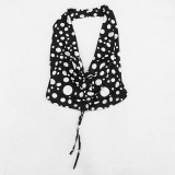 Women Spring & Summer Sleeveless Halter Neck Backless Polka Dot Printed Top and Shorts Two-Piece Set