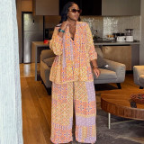 Plus Size Women Spring Casual Top and Wide-Leg Pants Two-Piece Set
