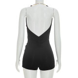 Women Summer Halter Neck Sling Draped Backless Romper