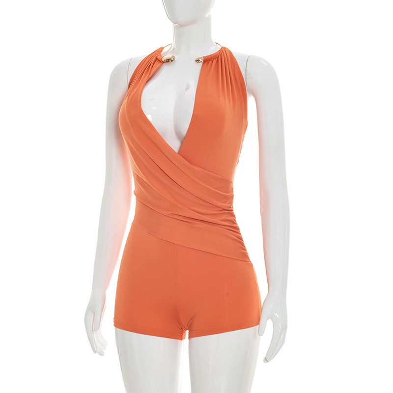 Halter Neck Sling Draped Backless Romper for Summer