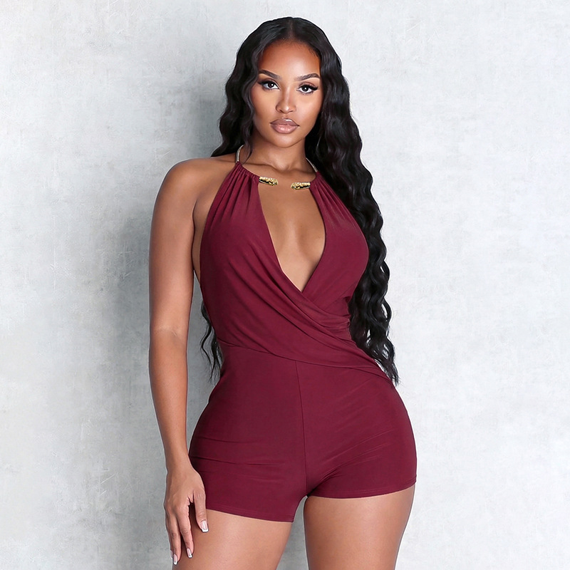 Halter Neck Sling Draped Backless Romper for Summer