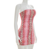 Women Snake Print Sexy Strapless Dress