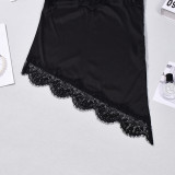 Women Black Asymmetrical Sexy Basics Lace Camisole