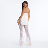 Women Summer Lace Patchwork Fake Two-Piece Strapless Jumpsuit