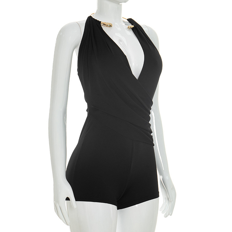 Halter Neck Sling Draped Backless Romper for Summer