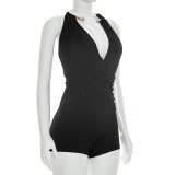 Women Summer Halter Neck Sling Draped Backless Romper