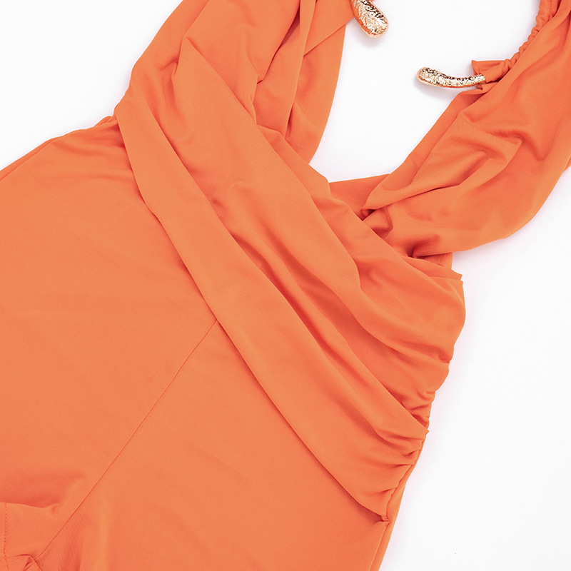 Halter Neck Sling Draped Backless Romper for Summer