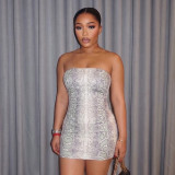 Women Snake Print Sexy Strapless Dress