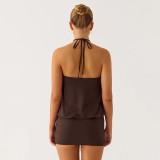Women Sexy Halter Neck Lace-Up Cut-Out Ruffled Bodycon Dress