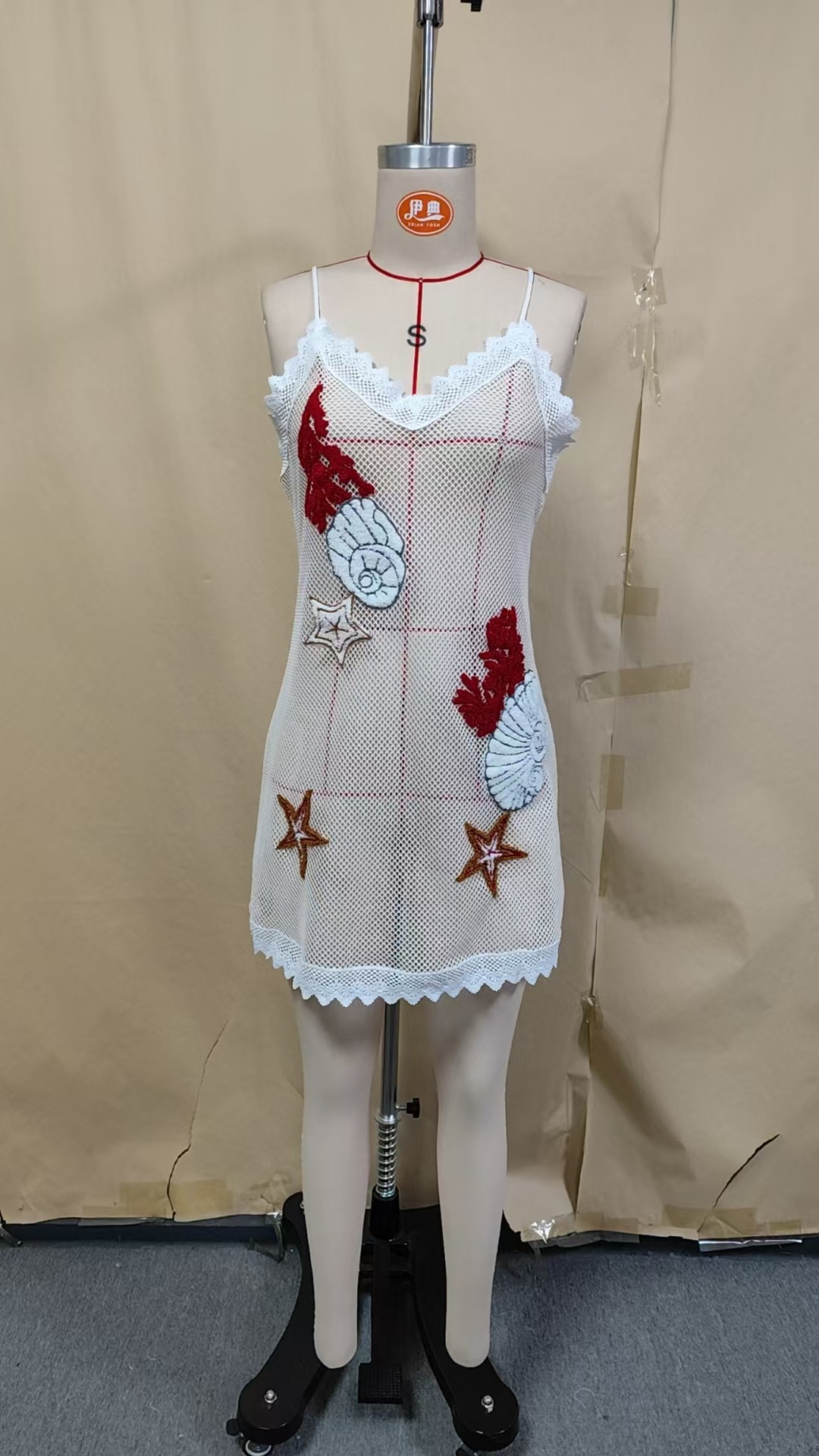 Knitted Embroidered Cut-Out Cover-Up Dress for Beachwear