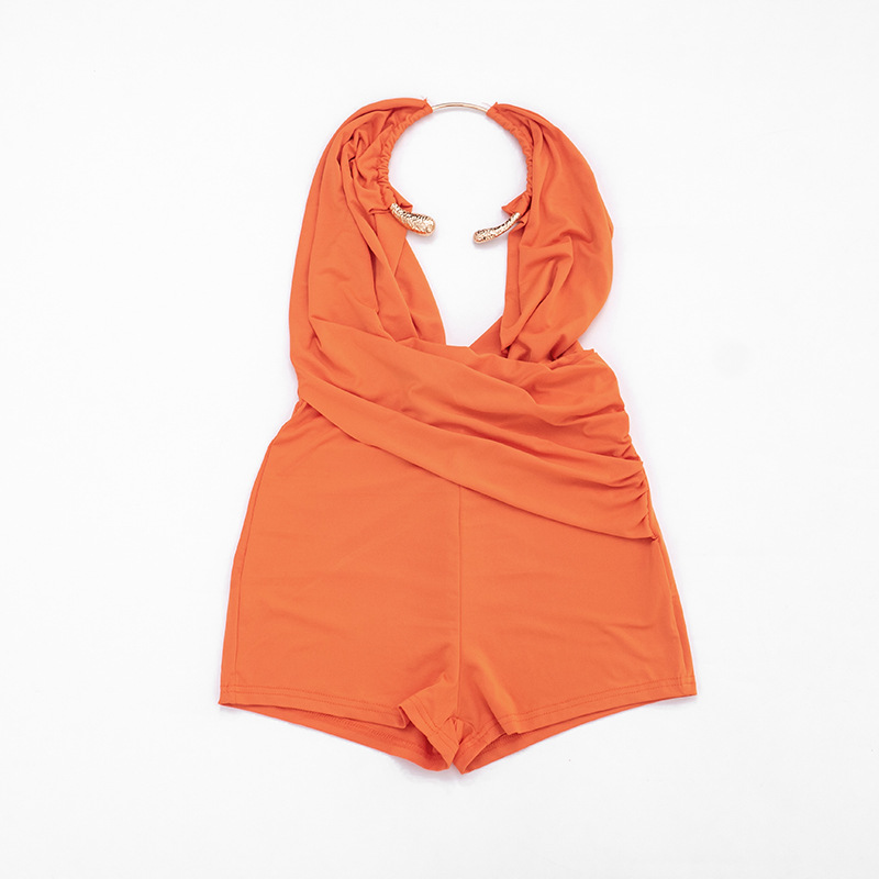 Halter Neck Sling Draped Backless Romper for Summer