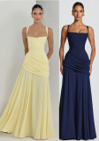 Women Spring Ruched Sling Backless Maxi Dress