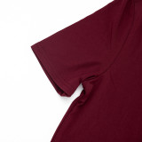 Women Solid Color Round Neck Short Sleeve T-Shirt and Pants Two-Piece Set