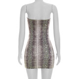 Women Snake Print Sexy Strapless Dress