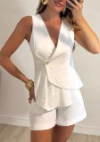 Women Summer Asymmetrical Single-Button Tank Top and Shorts Casual Two-Piece Set