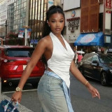 Women Spring & Summer Sexy Draped Backless Halter Neck Tie-Sling Top