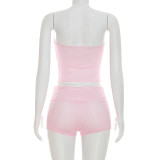 Women Sexy Striped Strapless Top and Shorts Two-Piece Set